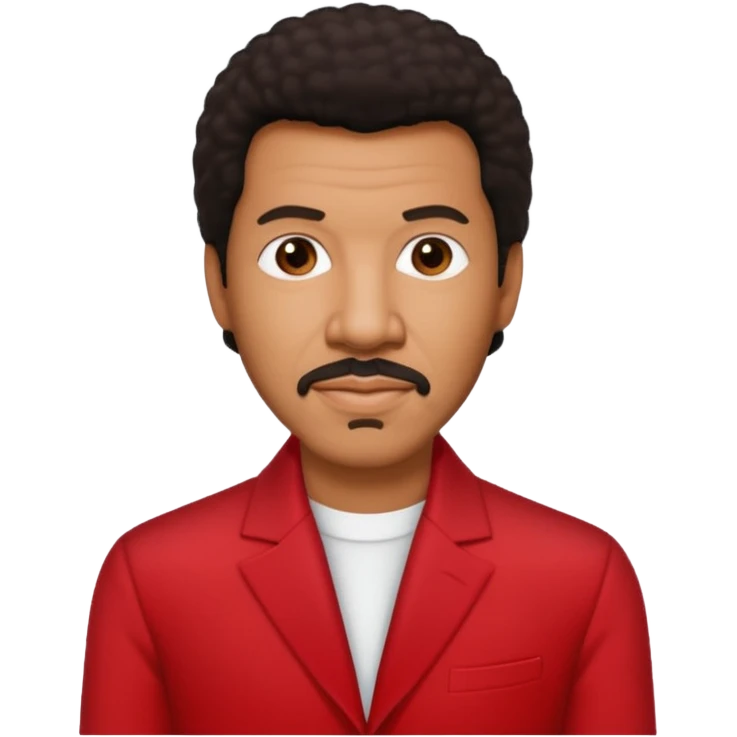 Lionel Richie with dark brown hair, red outfit emoji