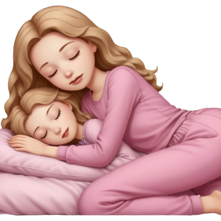 girl with pale skin and long wavy light brown hair in light pink clothes sleeping alone emoji