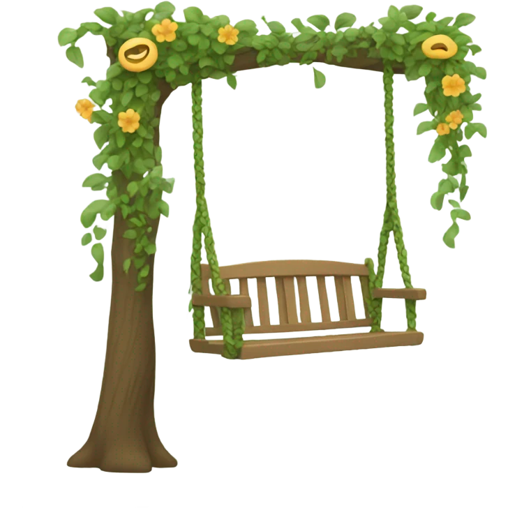 A swing made from a small flower and vines. emoji