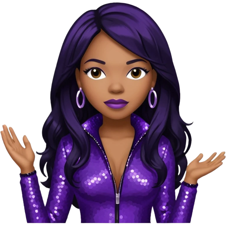 Tenitra Michelle Williams (b.1979), R&B Singer from Destiny's Child with long jet black hair, medium dark skin, dark purple sequin outfit emoji