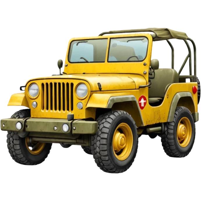 yellow military jeep, with protection, with red tuning symbols emoji