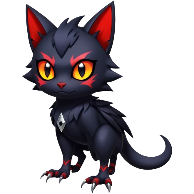 Vampiric feral futuristic gothic emo dark Litten-Noibat-Fakémon-hybrid-creature (full body) emoji