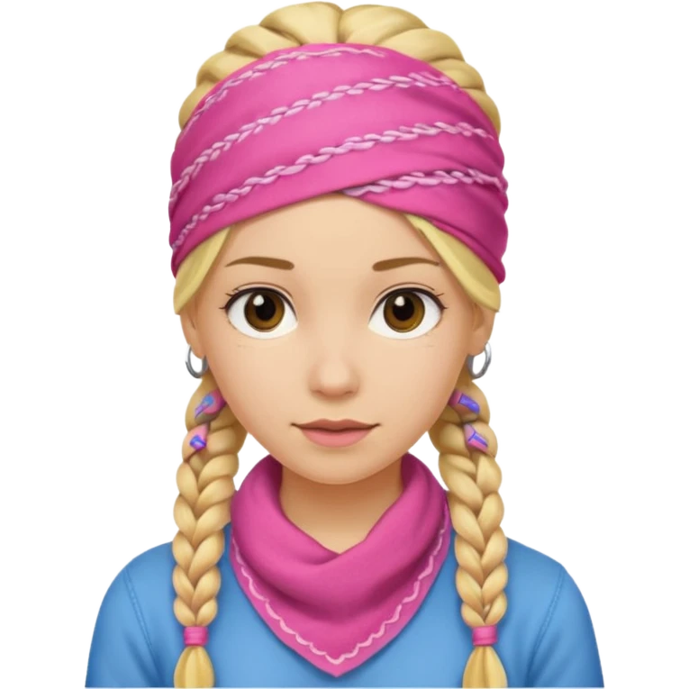 blonde woman with braids and a pink bandana emoji
