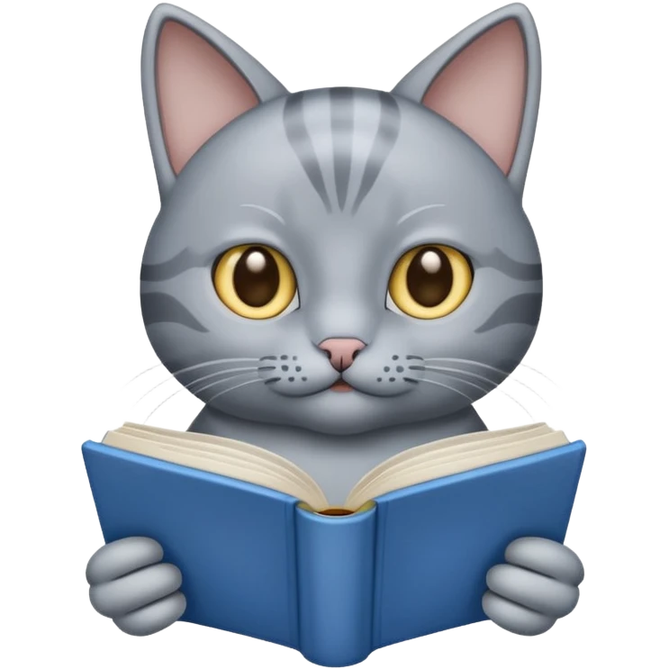 gray Cat reading blue book emoji