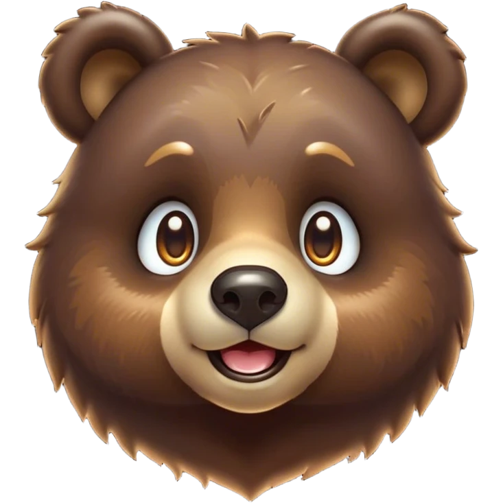 Cinematic Cute Bear Portrait Emoji, Head tilted playfully and inquisitively, featuring a glossy dark brown fur with a natural sheen and round, sparkling eyes filled with gentle curiosity, Simplified yet irresistibly adorable features, highly detailed, glowing with a warm, friendly glow, high shine, affectionate and mighty, stylized with a touch of woodland whimsy, bright and endearing, soft glowing outline, capturing the essence of a mischievous yet loving bear, so playful it feels like it could amble out of the screen and into your arms! emoji