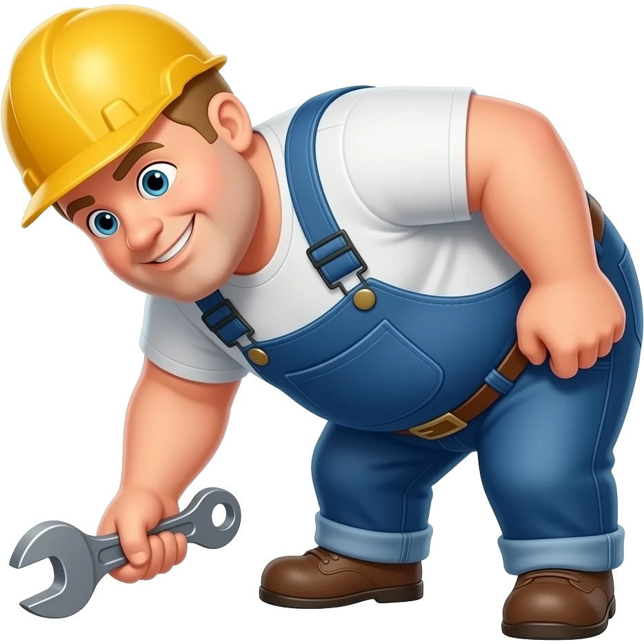 Fat construction guy with a big butt bending over picking up a wrench with blonde hair emoji