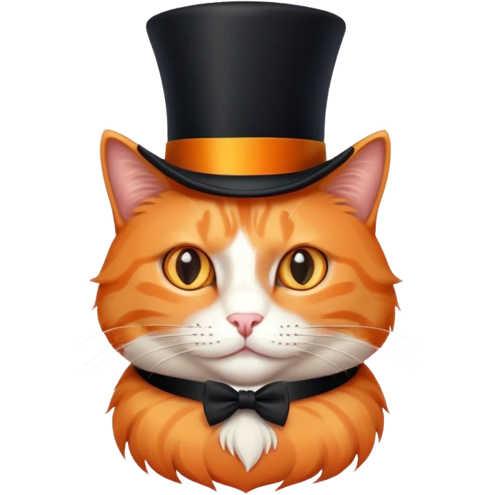 elegant orange cat with top hat black emoji