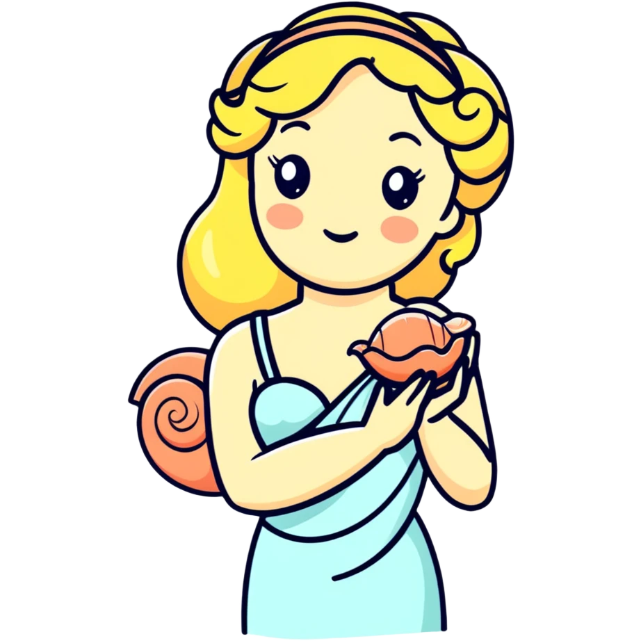 Greek goddess Aphrodite with a shell and a wink emoji