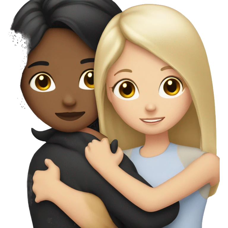 White girls with black hair hugging each other with a cat emoji
