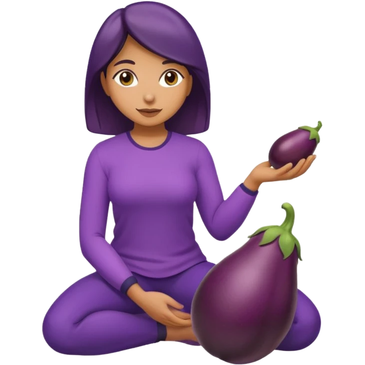 Mulher ajoelhada,com uma berinjela na mão,só uma berinjela emoji