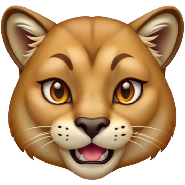 Cinematic Comical Cougar Portrait Emoji, Head tilted dramatically with an exaggeratedly amused expression, featuring a striking tawny Fur with bold dark accents and wide, expressive amber eyes filled with playful disbelief, Simplified yet hilariously expressive features, highly detailed, glowing with a slightly sassy glow, high shine, dramatic yet playful, stylized with an air of cheeky wilderness mischief, bright and endearing, soft glowing outline, capturing the essence of a spirited and over-the-top cougar, so meme-worthy it feels like it could pounce its way into internet fame instantly! emoji