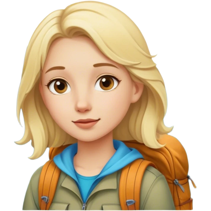 blonde backpacking girl in the mountains emoji