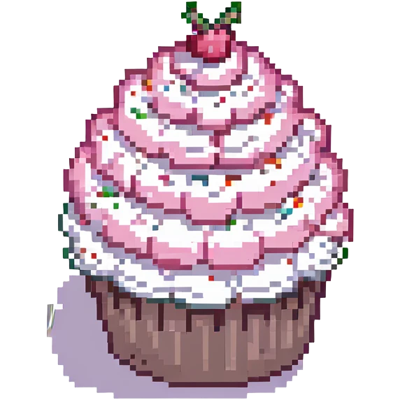 cupcake with pink frosting and sprinkles pixel art style emoji