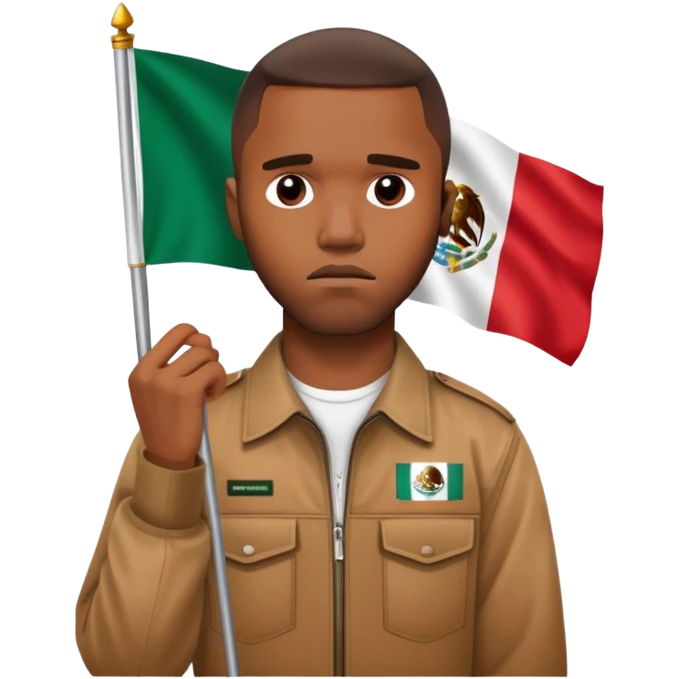 Frank ocean holding the Mexican flag and his face looks sad emoji