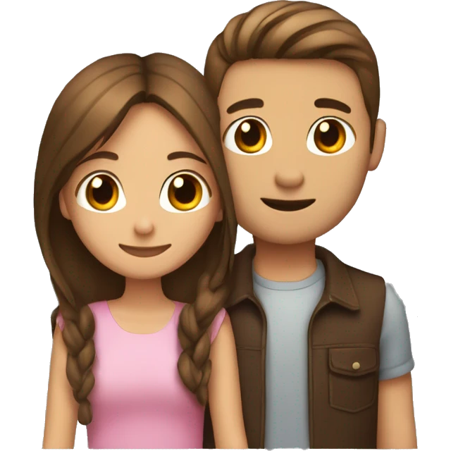Girl with long straight brown hair hugging a guy with short brown hair emoji
