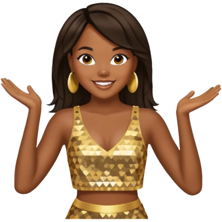 LeToya Luckett with dark brown long hair, gold sequin crop top  emoji