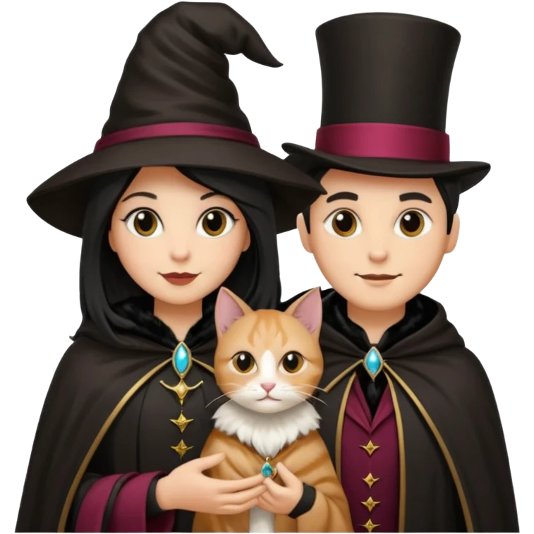 magician couple and their pet cat emoji