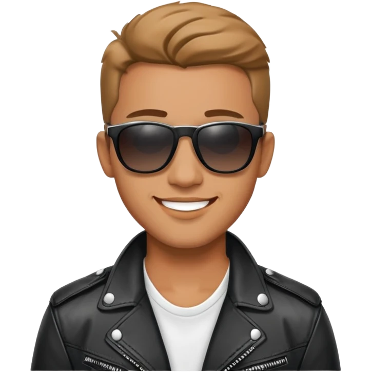 Happy Male Music Singer with white shirt, black leather jacket and sunglasses emoji