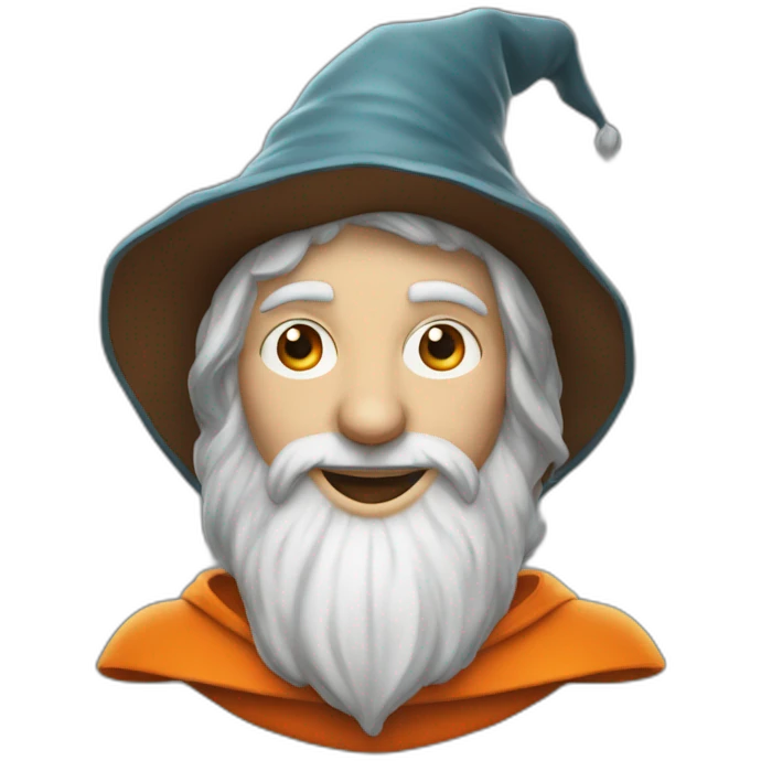 portrait of a wizard smiling, Merlin style, with an orange hat emoji