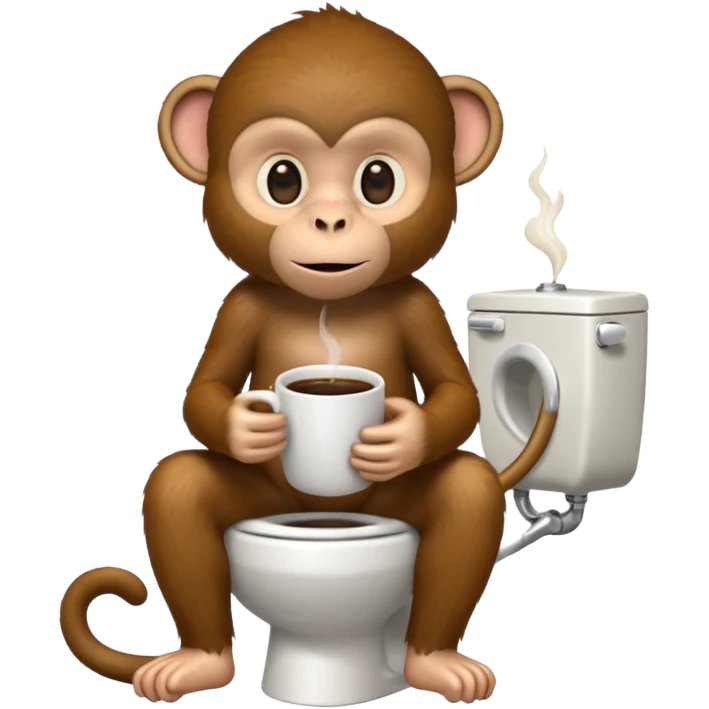 Monkey sitting on a toilet with coffee in his hand  emoji