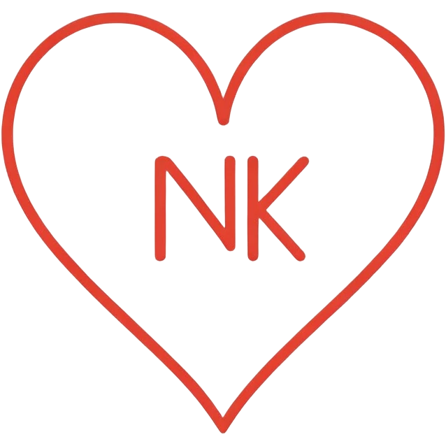 Minimalist illustration of a heart drawn with a single continuous line Integrated into the heart’s line, the letters ‘N’ and ‘K’ appear subtly, as part of the drawing itself emoji