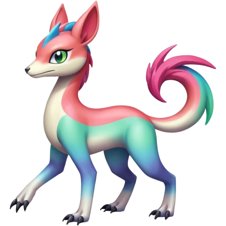 Colorful gradients-colored Meloetta-Sergal-Palkia-hybrid-fusion-Fakémon-creature, full body emoji