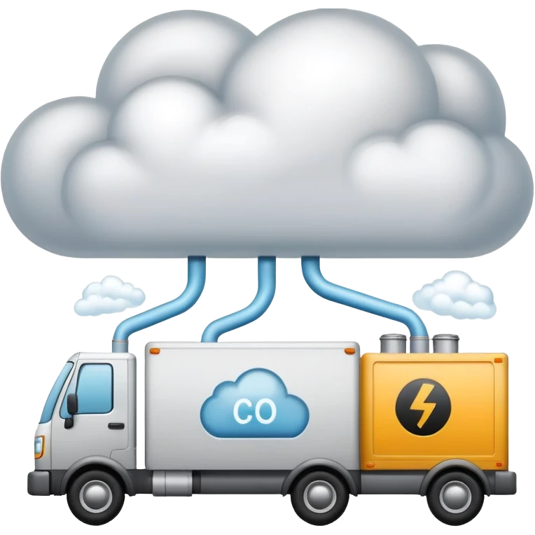 number 3, CO2 cloud, delivery truck, factory, side by side, representing Scope-3 emissions in the supply chain emoji