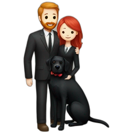 a slender man with a red beard hug a black Labrador emoji