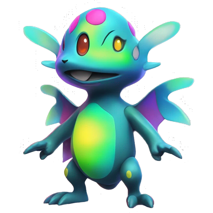 Colorful Neon Colors Vibrant Colors Flying Futuristic Fakémon-Pokémon-Creature Full Body emoji