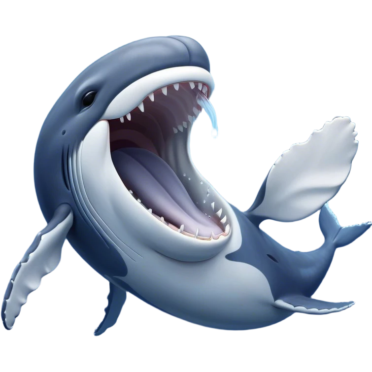 Cinematic Cute Yawning Humpback Whale Portrait Emoji, Head tilted slightly with a dramatic, wide-open yawn, showcasing a massive yet gentle blue-gray body with gently rippling baleen plates and sleepy, half-closed eyes, Simplified yet irresistibly adorable features, highly detailed, glowing with a soft, cozy marine glow, high shine, relaxed yet expressive, stylized with a dash of whimsical deep-sea charm, soft glowing outline, capturing the essence of a drowsy yet affectionate humpback whale that appears ready to drift into a deep-sea slumber! emoji