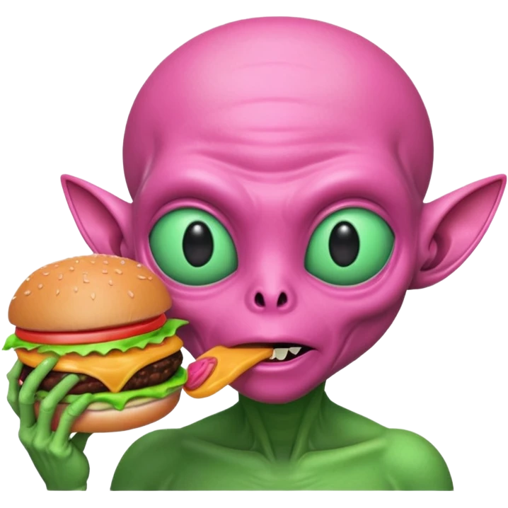 pink alien eating burger emoji