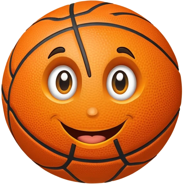 A basketball with a cute smiling face and big eyes emoji
