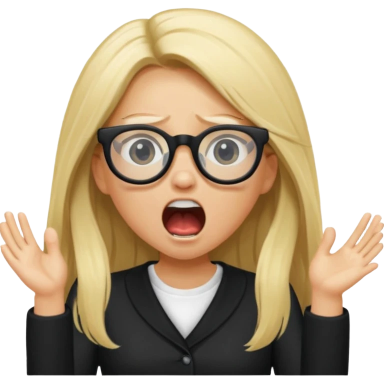 blonde girl with long hair, white glasses, black clothes, shouting bad words emoji
