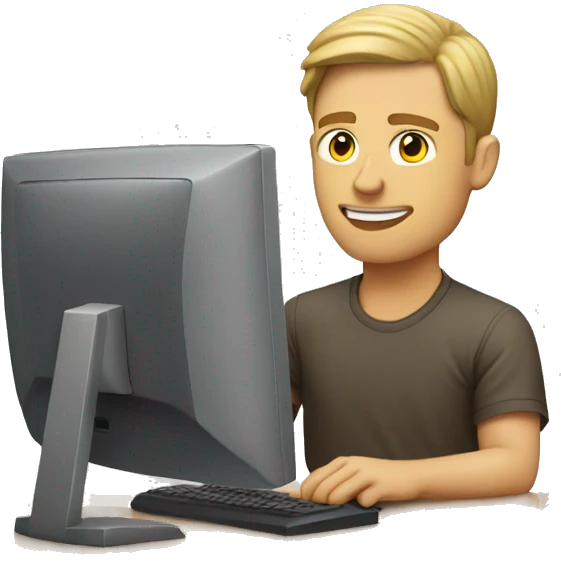 a white guy sitting next to the desk at typing something on computer emoji
