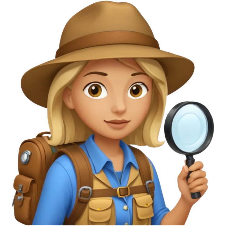 Explorer woman backpack and magnifying glass emoji