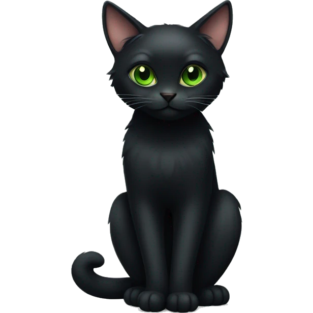 young long furred black cat with big green eyes emoji