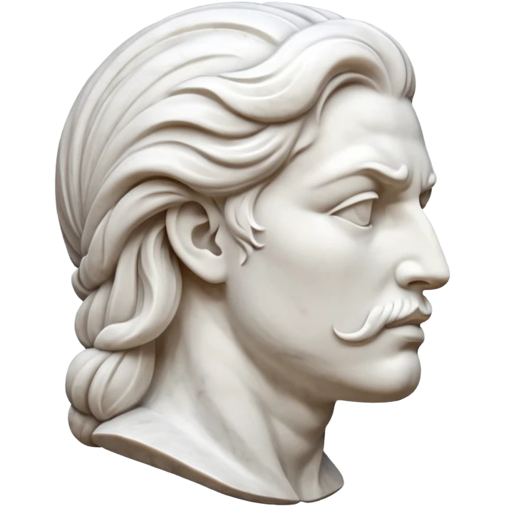 Create a stylized illustration of a classical face carved in white marble, shown in profile, gently blowing wind.  emoji