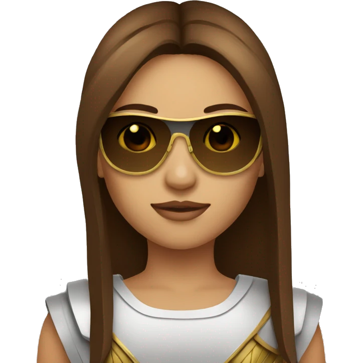 Girl gladiator head with long straight brown hair and sunglasses  emoji