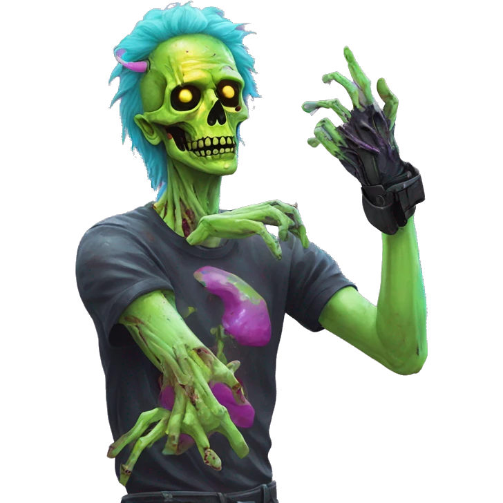 .Zombie_ with prosthetic arm vaporwave black holographic oilslick zombie unicorn yellow caution tape emoji