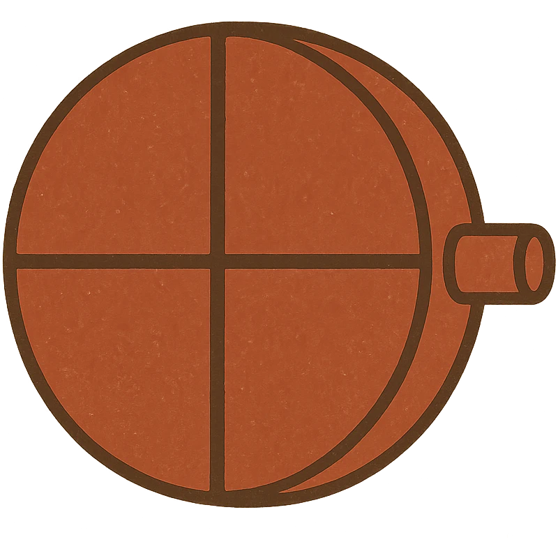 minimalist illustration of desiccant rotor, deep red body, 4 equal face segments, white background, flat design emoji