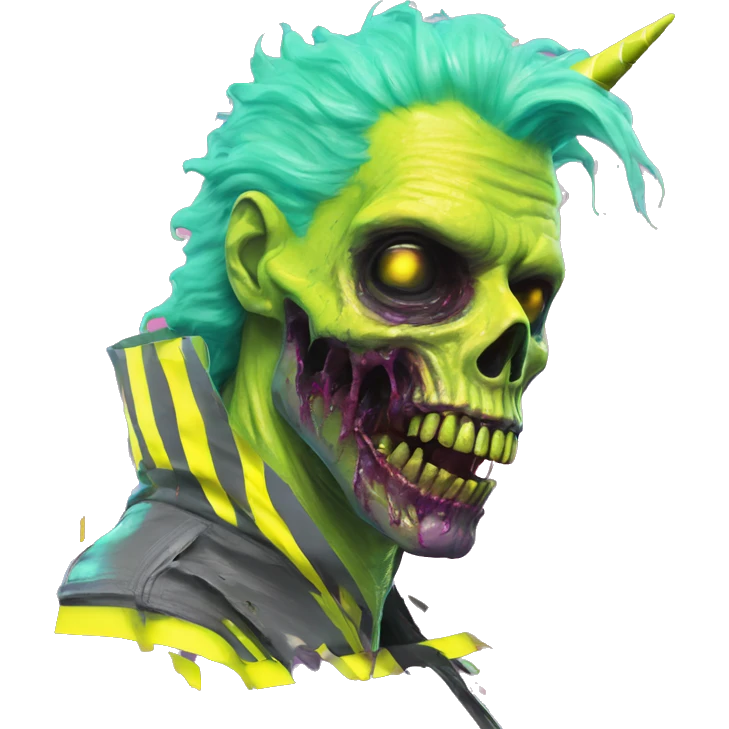 .Zombie_ Vaporwave black holographic oilslick zombie unicorn yellow caution tape emoji