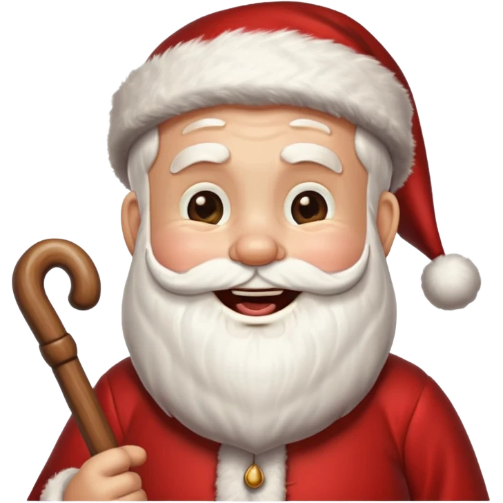 Santa Claus laughing and holding a cane. emoji