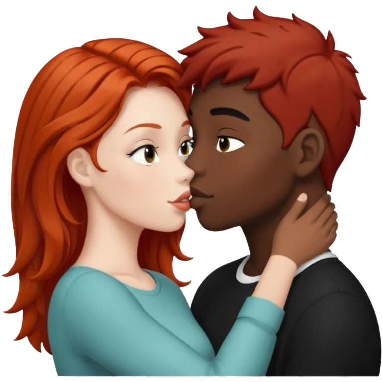 Redhead white girl kissing black hair black boy emoji