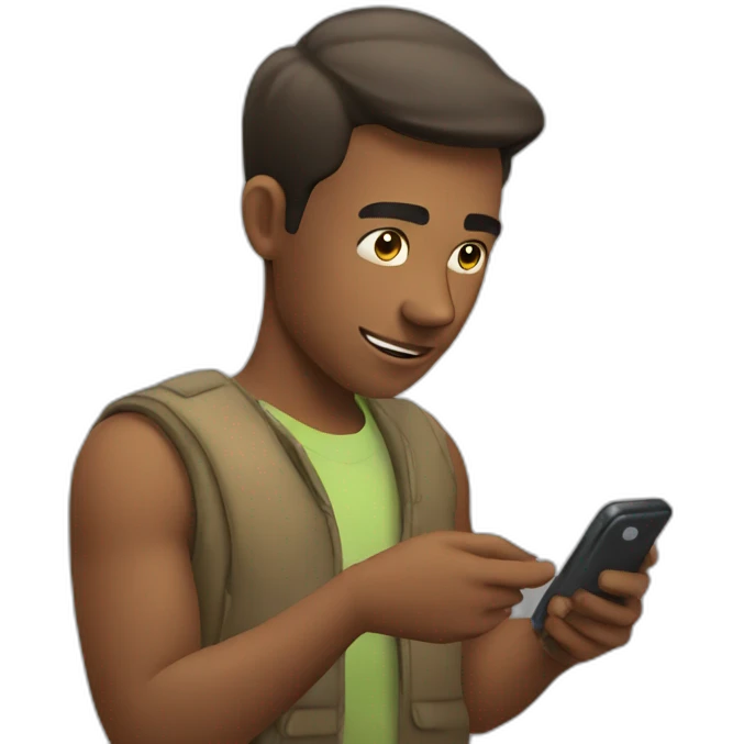 guy using his phone looking at it emoji