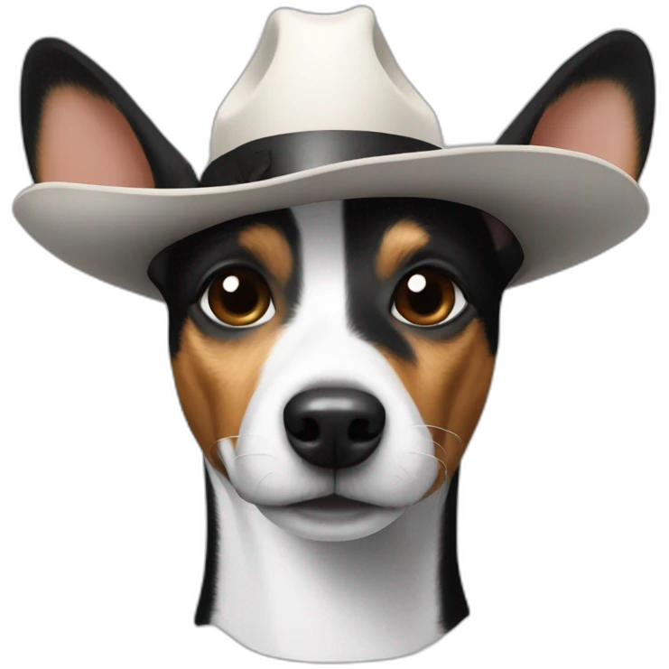 rat terrier wearing a cowboy hat (black and white) emoji