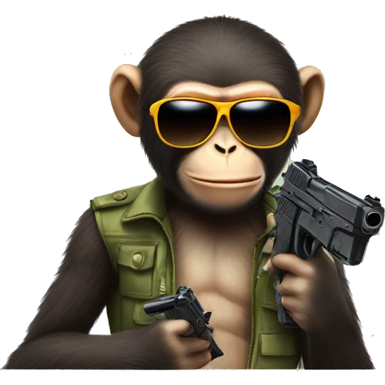 monkey with sunglasses cool vibe and fake prop gun emoji