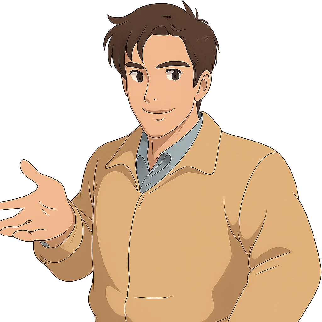 Make the man more handsome in Ghibli style, remove background. emoji
