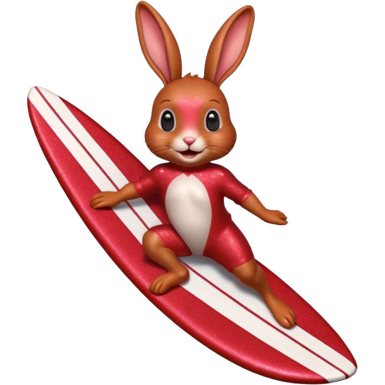 Surfing red glitter rabbit Happy  emoji