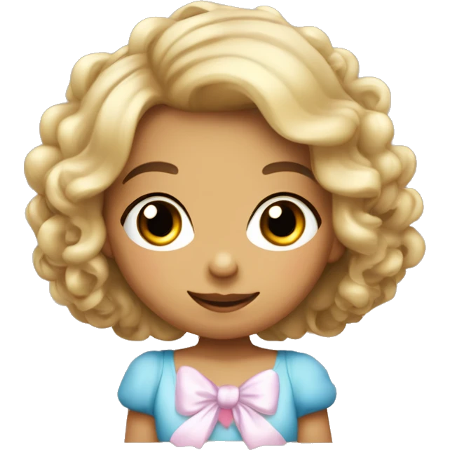 Niña con cabello rizado con un globo de moño coquette emoji