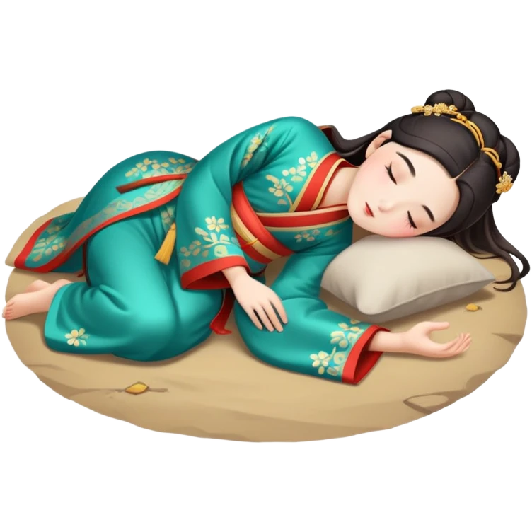 Beautiful girl in Hanfu lying on the ground sleeping emoji